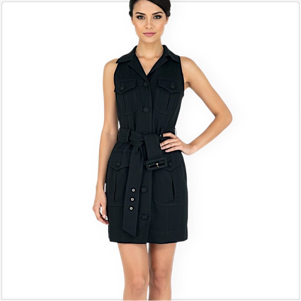 Moschino Cheap and Chic Bergdorf Vintage Black Trench Style Belt Pocket Dress 6